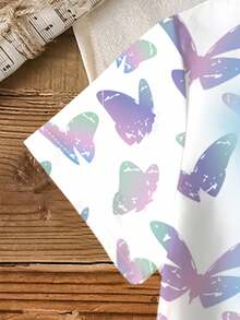 Miraculous Ladybug X SHEIN Young Girl Butterfly And Cartoon Figure Graphic Round Neck Short Sleeve T-Shirt - White - View 6