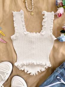 Soleia 女士浪漫休闲度假荷叶边单排扣针织吊带背心，外出上衣