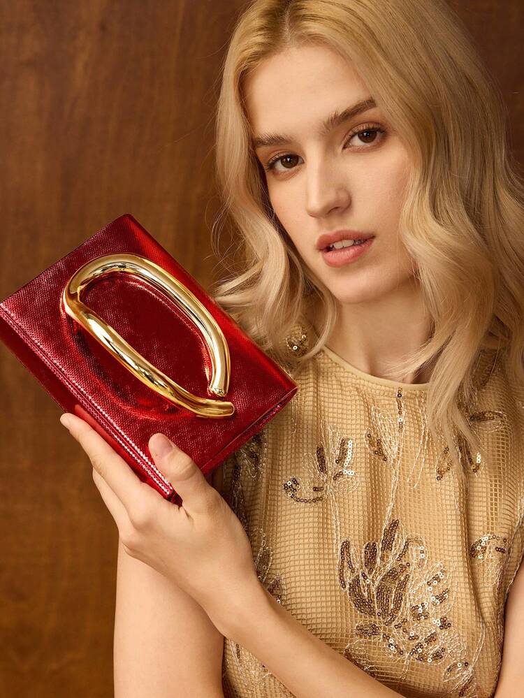 METALLIC DECOR PU LEATHER CLUTCH