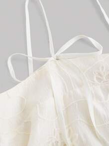 SHEIN MOD Creamy Beige Organza Ribbon Embroidered Mesh Texture Bowknot Strap Camisole For Women - Apricot - View 4