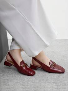 CUCCOO BIZCHIC 酒红色低跟优雅舒适百搭乐福鞋，带系带，适合职业女性 - 酒紅色 - 查看 3