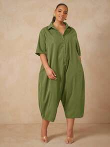 Vixey Bộ đồ liền thân cài nút tay lửng - Màu xanh Ô liu - Xem 5