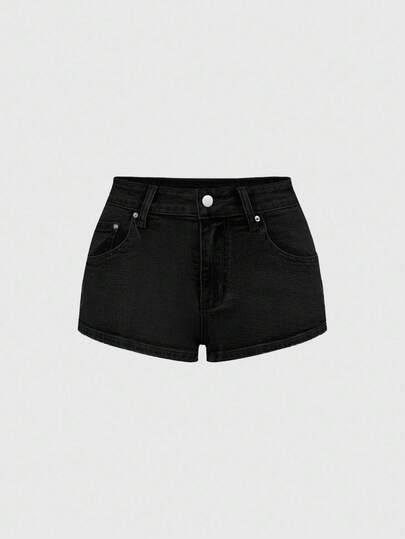 Grunge Punk Vintage Y2K Women's Super Low Waist Ultra Short Denim Shorts With Rear Pocket Star Patch