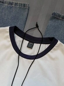 SHEIN EZwear Women's Casual Grunge Vintage Black & White Car Print Colorblock Short Sleeve T-Shirt, Suitable For Summer, Y2K Style