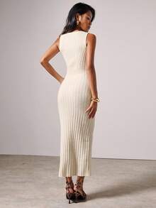 COSMINA Women's Solid Color Sleeveless Long Knit Dress, Suitable For Commuting In Fall/Winter