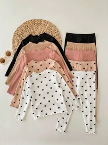 SHEIN 10pcs Babygirl Polka Dot Print Long Sleeve T-Shirt Set, Cute & Versatile, Autumn/Winter Fall