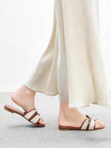 CUCCOO BIZCHIC Women's Fashion Brown Simple Buckle Color Block Flat Sandals Spring Shoes Summer Shoes - Brown - View 3