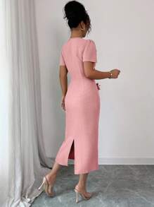 Elenzga Vestido de verano de longitud media con elegante decoración floral 3D para mujer - Rosa vieja - Ver 2