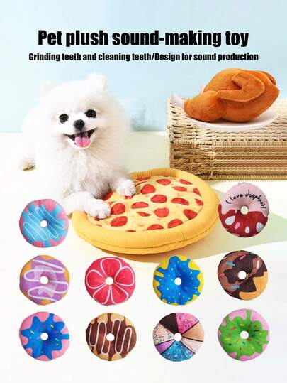 PETSIN 1 Dog Sound Toy, Dog Tear Bite Simulation Pizza, Roast Chicken, Doughnut, Coffee Cup Bite Toy, Pet Sound BB Call Toy, Tooth Grinding Tooth Cleaning Interactive Toy, Pet Toy, Pet Supplies