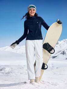 In My Nature 女式户外休闲拉链长袖羊毛夹克女式羊毛套头衫四分之一拉链女式徒步旅行上衣 - 藏蓝色 - 查看 4