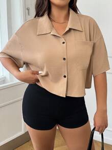 SHEIN EZwear Plus Drop Shoulder Pocket Patched Shirt