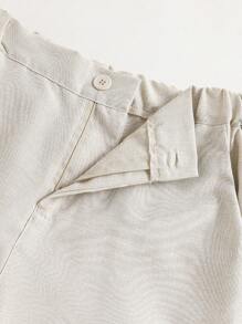 SHEIN 2 件套青少年男孩绅士风格服装，纯色撞色胸袋修身背心 + 优雅长裤，适合生日、婚礼、婚礼嘉宾、花童、戒童的正式服装 - 杏色 - 查看 7