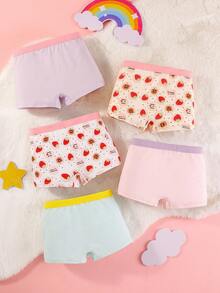5件装 女童万圣节草莓印花可爱水果派对柔软棉质内裤 - 彩色 - 查看 2
