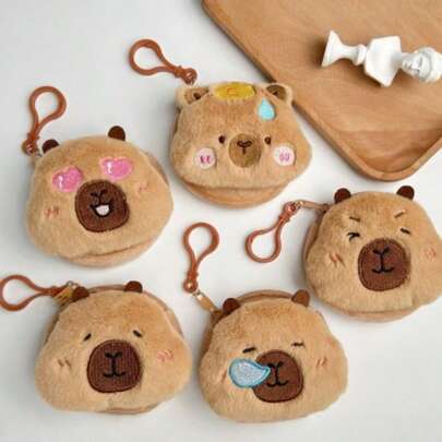 POKOJA LAND Mini Kích thước nhỏ gọn Chất liệu mềm mại sang trọng Khóa kéo an toàn Màu nâu Thiết kế in hình chuột lang nước Ví đựng tiền xu cho người lớn Unisex Sử dụng hàng ngày Phụ kiện du lịch Ý tưởng quà tặng Sinh nhật Giáng sinh Chủ đề động vật dễ thương Phong cách Kawaii Phụ kiện thời trang