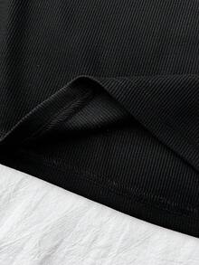 SHEIN Tween-Mädchen Schwarz-weißes, lässiges, personalisiertes Kleid mit Kontrastkragen, gerippten Strickknöpfen und enger Passform, langärmliges Sommerkleid mit Polokragen, Schmetterlingsstickerei - Schwarz und Weiss - Übersicht 7