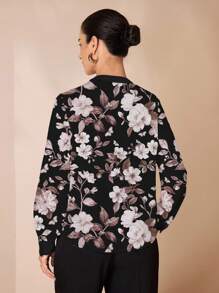 Glamance Constanza Baglietto 女士优雅通勤休闲花卉印花长袖 V 领衬衫，办公室穿着上衣，黑色花卉衬衫女士花卉衬衫花卉衬衫花卉衬衫女士花卉衬衫 - 彩色 - 查看 2