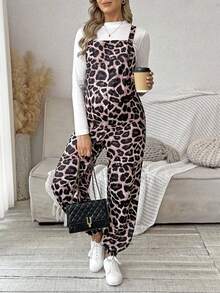 SHEIN 孕妇休闲时尚街头豹纹连体裤（不含T恤） - 彩色 - 查看 3