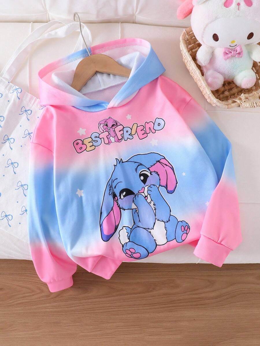 Tween Girl Casual Gradient Cartoon Print Hoodie Sweatshirt, Autumn/Winter Fall - Multicolor - View 1