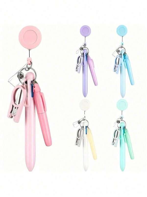 1 pièce Ensemble de stylos infirmière macaron avec défilement extensible, boucle de rétraction facile et porte-badge - comprend 5 stylos de couleurs, recharges de stylo et étuis à stylo - en matériau plastique, convient pour les enseignants, les médecins, les infirmières, les bureaux, les écoles ou à des fins promotionnelles. Fournitures scolaires, rentrée des classes