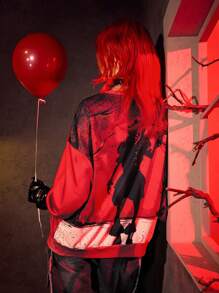IT x SHEIN Horror Movie Figure Graphic Pullover - Red - View 3