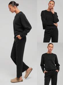 GLOWMODE 1件模態落肩運動衫,設有拇指孔 - 黑色 - 查看 9