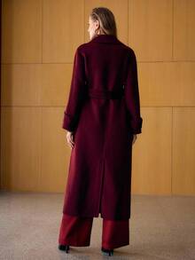 MOTF PREMIUM WOOL DOUBLE BREASTED BELTED OVERCOAT - Red - View 5