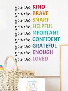 儿童房正面肯定墙贴 - 卡通风格彩色文字励志贴纸，带有励志名言的育儿室装饰（你很重要，我爱你） - 多色-B - 查看 6