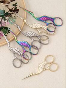 Juego de tijeras con forma de grúa de tamaño grande (12,8 cm) y pequeño (10,3 cm), tijeras vintage para manualidades, tijeras para tela, tijeras para bordado, tijeras para punto de cruz, tijeras de oficina para papel, tijeras para cejas puntiagudas, tijeras pequeñas multiusos - Multicolor - Ver 1