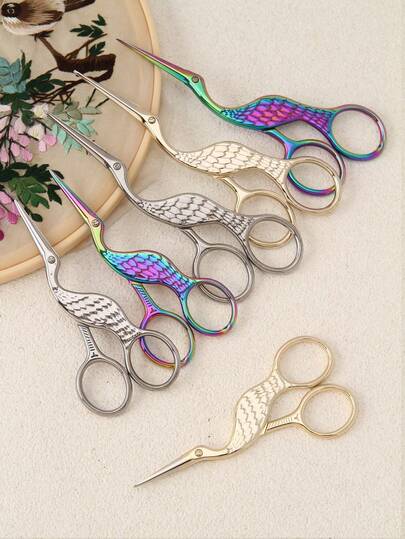 Juego de tijeras con forma de grúa de tamaño grande (12,8 cm) y pequeño (10,3 cm), tijeras vintage para manualidades, tijeras para tela, tijeras para bordado, tijeras para punto de cruz, tijeras de oficina para papel, tijeras para cejas puntiagudas, tijeras pequeñas multiusos