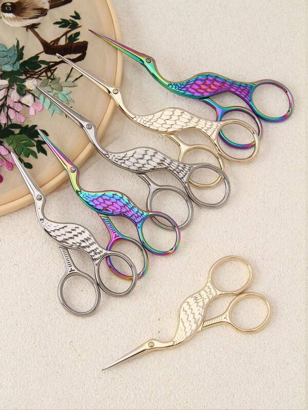 5,04 Zoll, 4,06 Zoll, große/kleine Größe neue kranichförmige Schere, Groß+Klein Set, Vintage Bastlerschere, Stoff-Nähschere, Stickerei-Schere, Kreuzstich-Trimmer, Büro-Papierschere, spitze Augenbrauenschere, Mehrzweck-Kleinschere