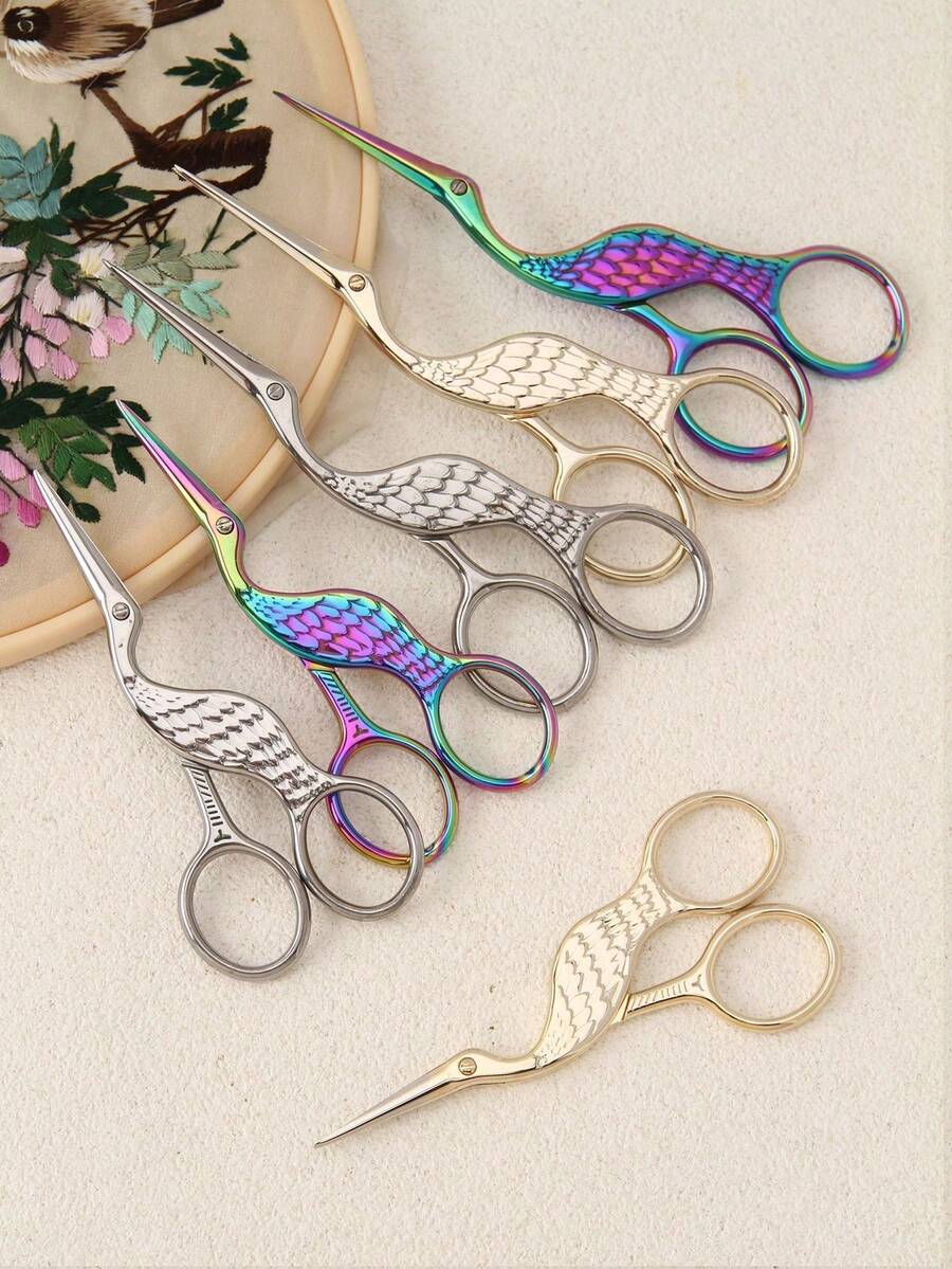 Juego de tijeras con forma de grúa de tamaño grande (12,8 cm) y pequeño (10,3 cm), tijeras vintage para manualidades, tijeras para tela, tijeras para bordado, tijeras para punto de cruz, tijeras de oficina para papel, tijeras para cejas puntiagudas, tijeras pequeñas multiusos - Multicolor - Ver 1