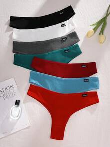 SHEIN 7pcs/Pack Plus Size Seamless Solid Color Briefs, Ribbed Thong Underwear - Multicolor - View 6