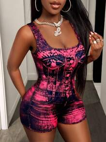 BamGleam Mono ajustado de mujer con efecto de mezclilla y estampado en toda la prenda - Multicolor - Ver 5