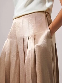 COSMINA Women's Elegant Loose Pleated Long Straight Pants, Autumn/Winter - Khaki - View 5