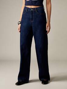 MISSGUIDED Vintage Style Wide Leg Jeans High Waisted Retro Denim Long Pants Classic Casual Workwear Y2K Street Style Fall Winter Fashion Design Raw Denim - Blue - View 2