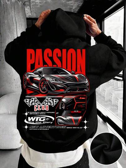 SHEIN سترة رياضية بأكمام طويلة بتصميم فضفاض بنمط كرتوني لصبي مراهق، مناسبة للخريف/الشتاء، سترة سباق سيارات باللونين الأحمر والأسود، عودة إلى المدرسة، أسلوب الشارع، سترة رياضية بطبعات، سترة رياضية سوداء، سترة رياضية بتصميم مريح