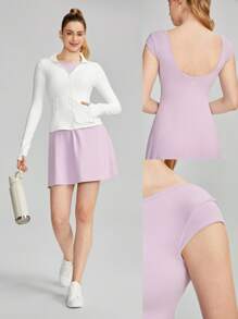 GLOWMODE FeatherFit™-Air U-Back Peekaboo Dress With Built-In Shorts Pocket Anti-Slip Light Support Yoga Studio Gym Daily Quick Dry Moisture Wicking