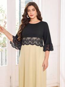 Lacomfia Große Größen Sommer Elegantes Farbblock Patchwork Kleid - Verschiedenfarbig - Übersicht 4