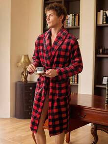 EverLounge Plaid Print Pocket Belted Long Sleeve Men's Robe, Winter, Christmas - Multicolor - View 4