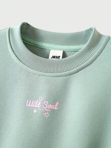 JNSQ 2pcs Young Girl Casual Outfit Set, Loose Fit Crew Neck Long Sleeve Sweatshirt With Funny Letter Print On Back And Matching Loose Sweatpants, Comfortable Fashion Sportswear Set For Autumn/Winter, Suitable For Daily Wear, Outdoor Activities, Vacation, Streetwear, Party And Leisure Fall