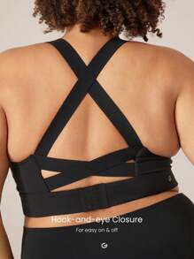 GLOWMODE FeatherFit™ 可调节后扣双交叉带心形领运动文胸低冲击瑜伽日常可拆卸罩杯 - 黑色 - 查看 3