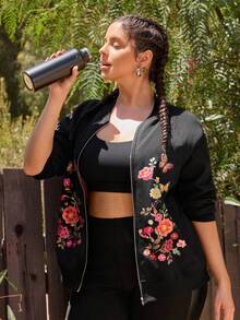 Travachic Jachetă de damă cu căptușeală termică, cu imprimeu floral boem, mărime plus, potrivită pentru toamnă și iarnă