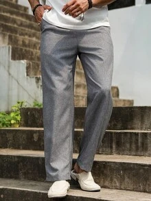 Manfinity Homme 男士纯色休闲裤，简约百搭，秋季 - 灰色 - 查看 7