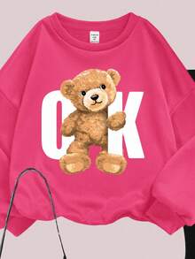 SHEIN Leap Crew 2 Stücke Tween Mädchen Outfit mit Strick Rundhals Pullover mit Buchstaben Grafik, locker geschnitten, und weite Bein Hose, Lässig - Verschiedenfarbig - Übersicht 3