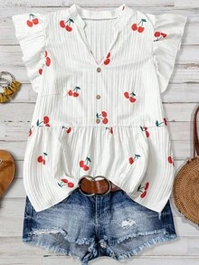 EMERY ROSE Plus Size Women Casual Vacation Floral Print Ruffle Trim Blouse - Multicolor - View 1