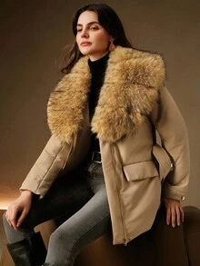 Anewsta KF16507 Thu, Thu, Đông, Đi chơi, Thanh lịch, Trang trọng, Tiệc tùng, Sang trọng, Năm mới, Áo khoác mùa đông nữ, Giáng sinh, Công sở, Tốt nghiệp, Đám cưới - xanh quân đội - Xem 5