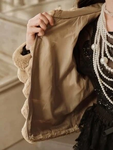 Anewsta Savoree 女士时尚连帽仿皮草夹克，秋冬 - 卡其色 - 查看 8