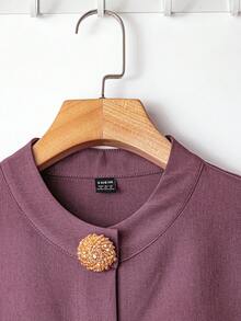 Franclia 2件套纯色无袖腰带上衣和裤子优雅套装 - 紫色 - 查看 3