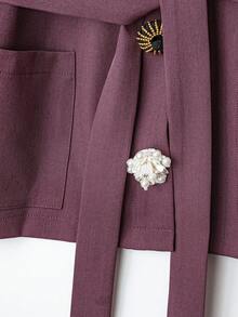 Franclia 2件套纯色无袖腰带上衣和裤子优雅套装 - 紫色 - 查看 4