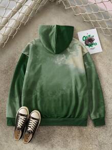 Discovery X SHEIN 男士休闲渐变字母图案落肩连帽衫，秋季